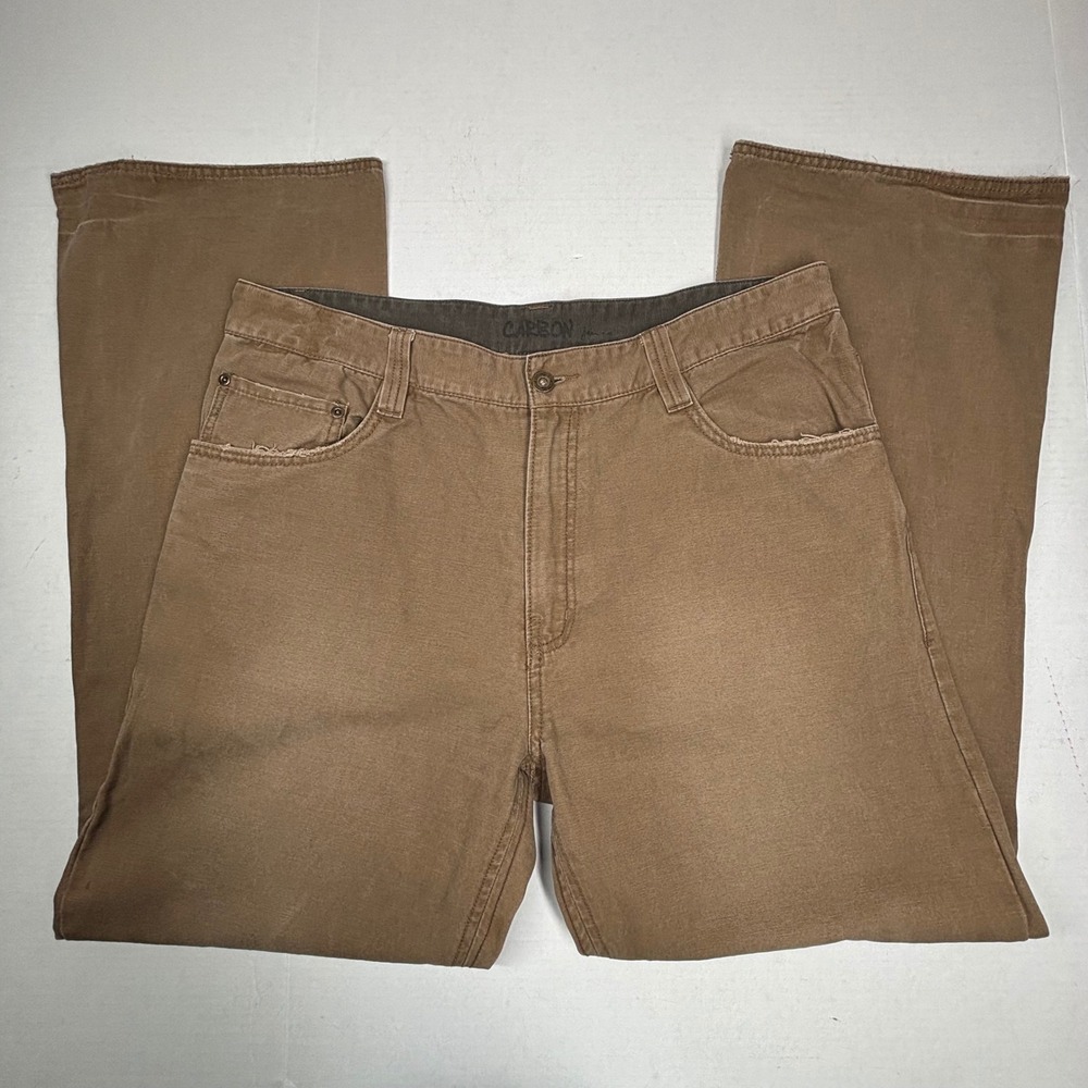 CARBON Khaki Utility Work Canvas Pants Mens 36x32 Straight Leg‎ Reinforced EUC